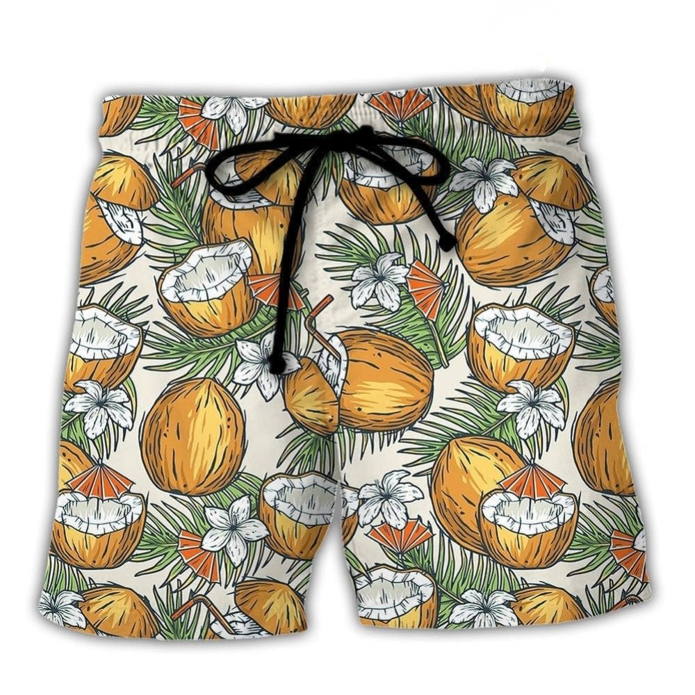Tiki Tribal Mask Coconut Tropical Beach Shorts Design Detail For Weekend Getaways And Beach Days