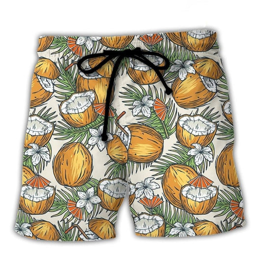 Tiki Tribal Mask Coconut Tropical Beach Shorts Design Detail For Weekend Getaways And Beach Days