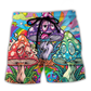 Colorful Hippie Mushroom Happy Life Beach Shorts Pattern Detail For Sunny Outdoor Activities
