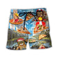 Cat And Pizza Funny Combo Beach Shorts Design Detail For Casual Warm Weather Outfits