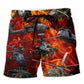 Helicopter Fire Action Beach Shorts Pattern View For Resort Days And Outdoor Activities