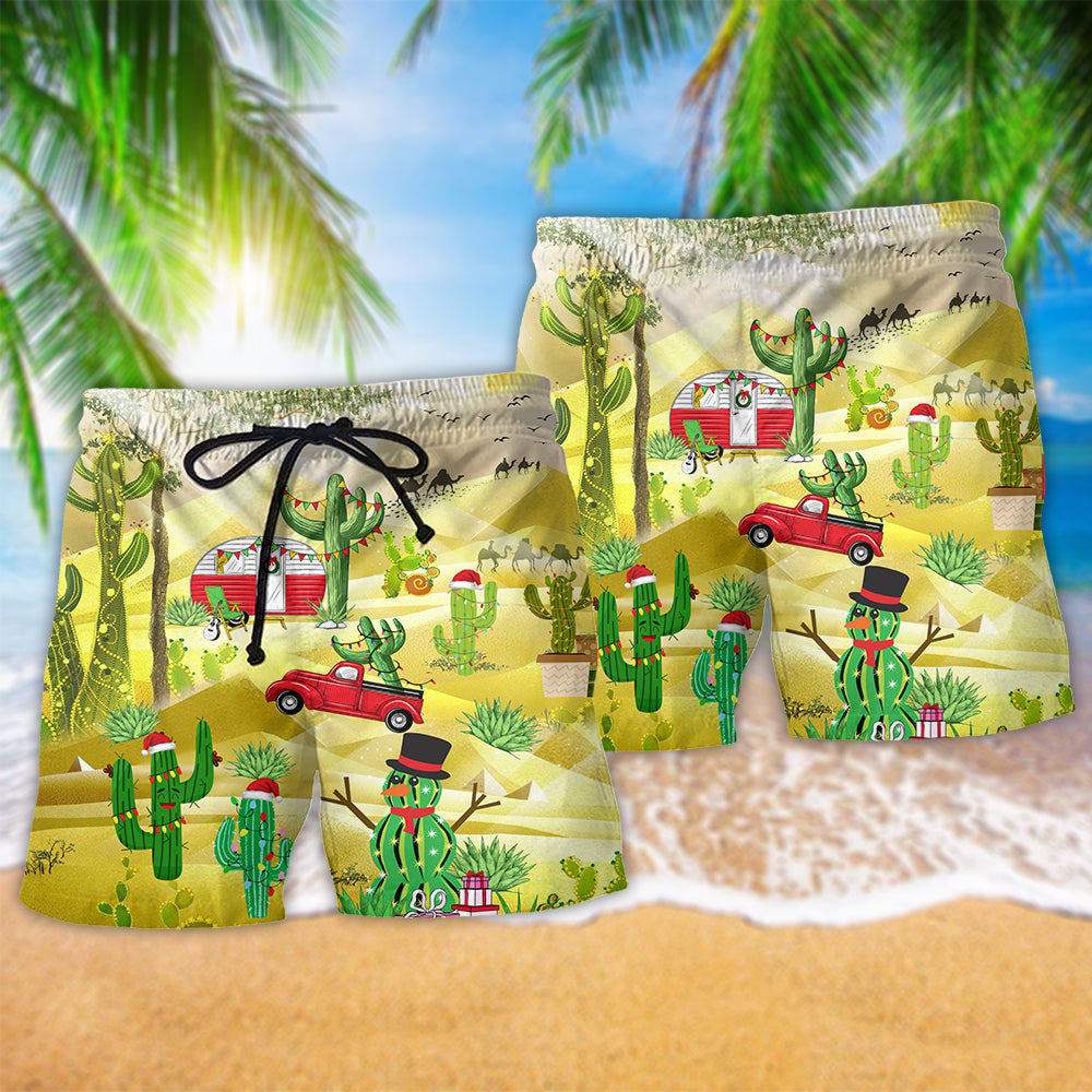Christmas Cactus Holiday Beach Shorts Pattern Detail For Coastal Travel And Memorable Gift Ideas