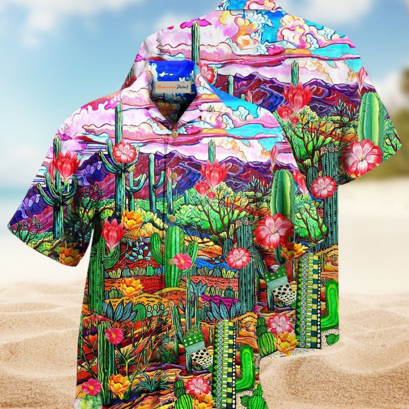 Floral Cactus Field Hawaiian Shirt For Tropical Holidays, Outdoor Gatherings, And Everyday Comfort