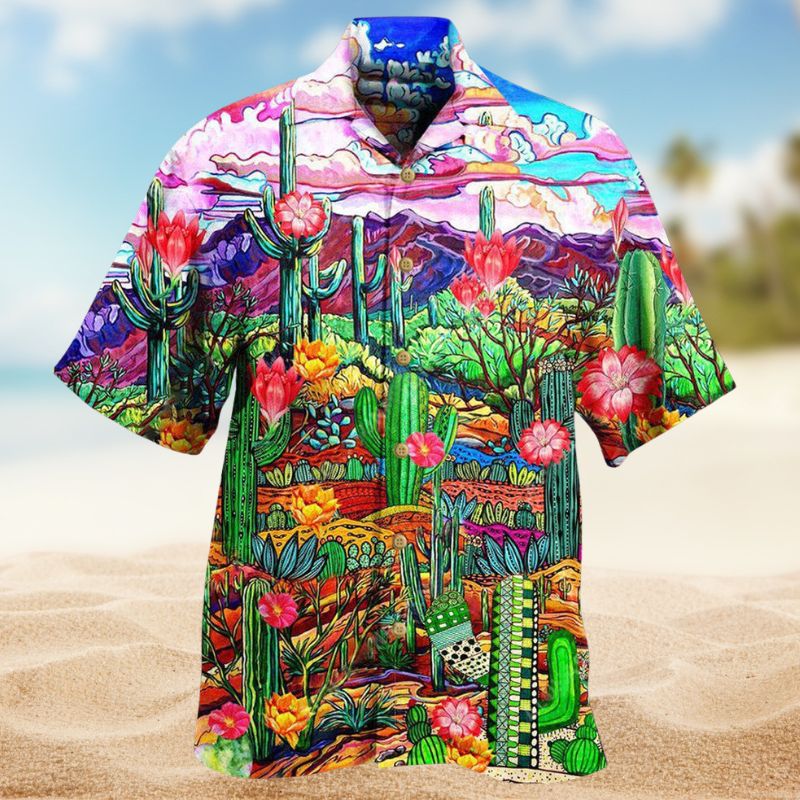 Floral Cactus Field Hawaiian Shirt For Tropical Holidays, Outdoor Gatherings, And Everyday Comfort