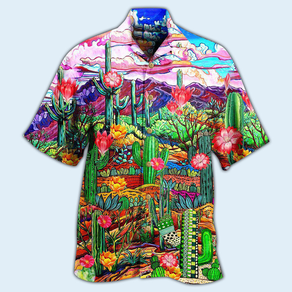 Floral Cactus Flower Hawaiian Shirt With All Over Print For Coastal Vacations Warm Weather Events And Daily Style