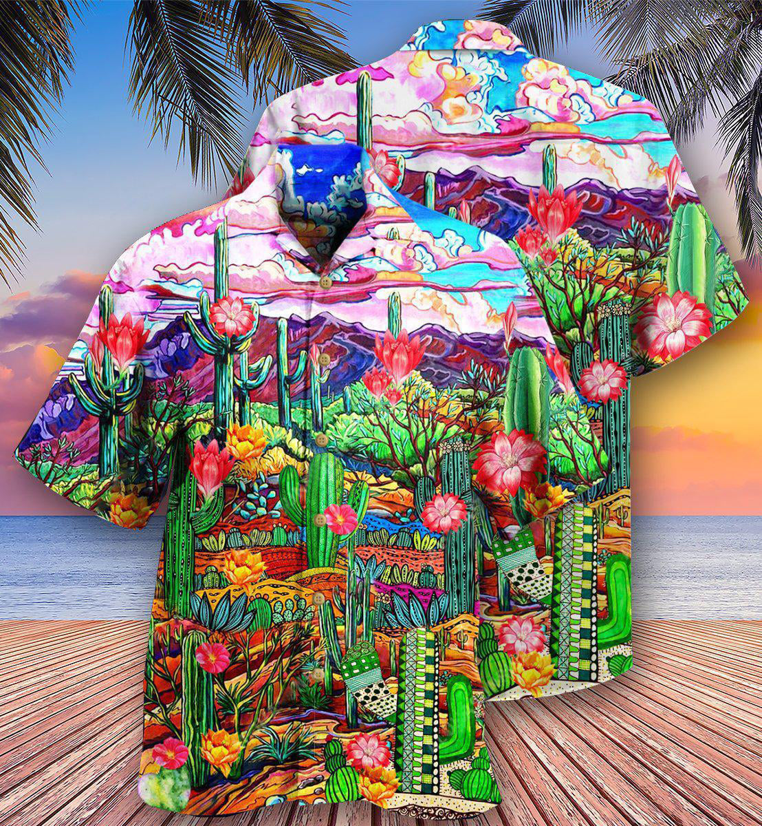 Floral Cactus Flower Hawaiian Shirt With Detailed Graphic For Coastal Vacations Warm Weather Events And Daily Style