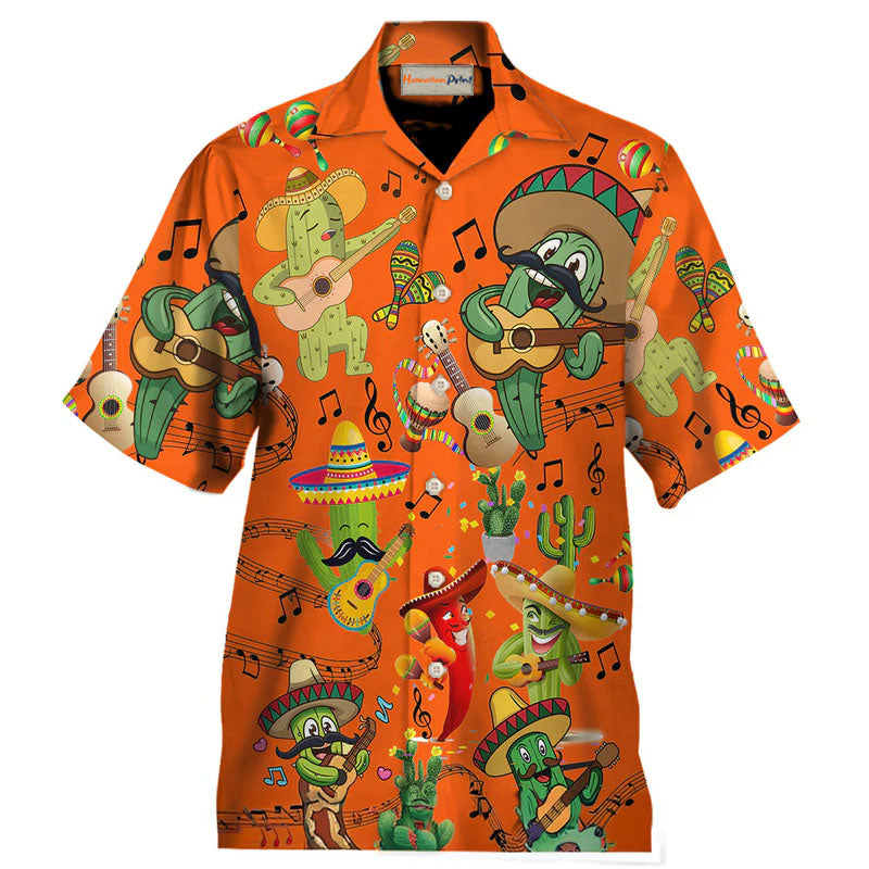 Orange Music Cactus Hawaiian Shirt For Coastal Adventures And Warm Weather Wear