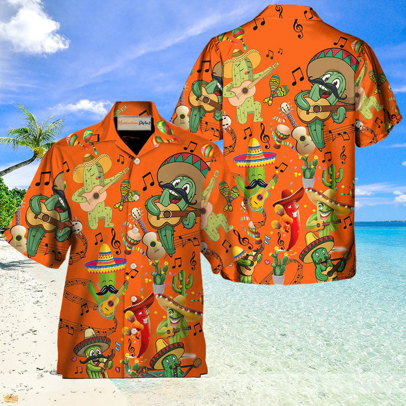 Orange Music Cactus Hawaiian Shirt Design View For Resort Travel And Thoughtful Gifting