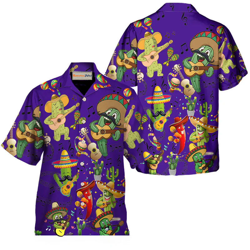 Purple Music Cactus Hawaiian Shirt Design View For Resort Travel And Thoughtful Gifting