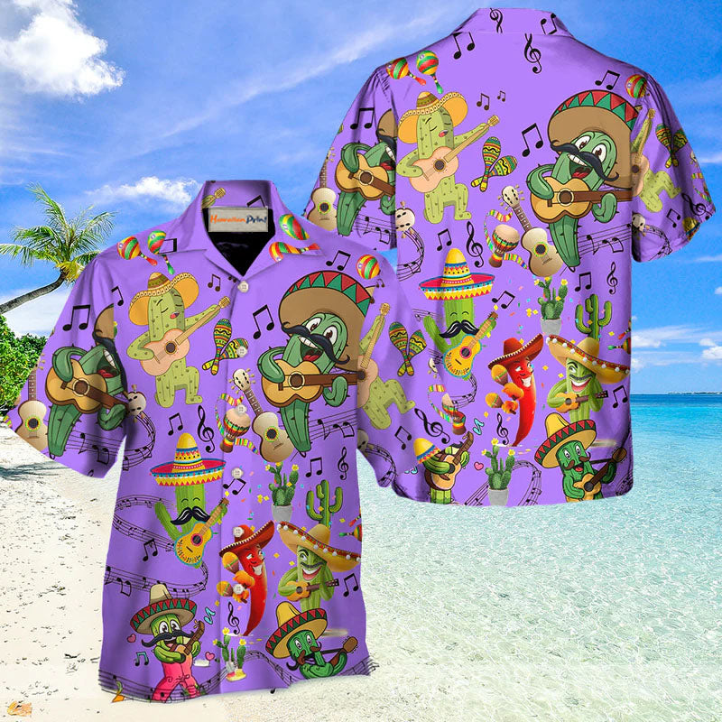 Purple Music Cactus Hawaiian Shirt Artwork Detail For Resort Trips And Outdoor Activities