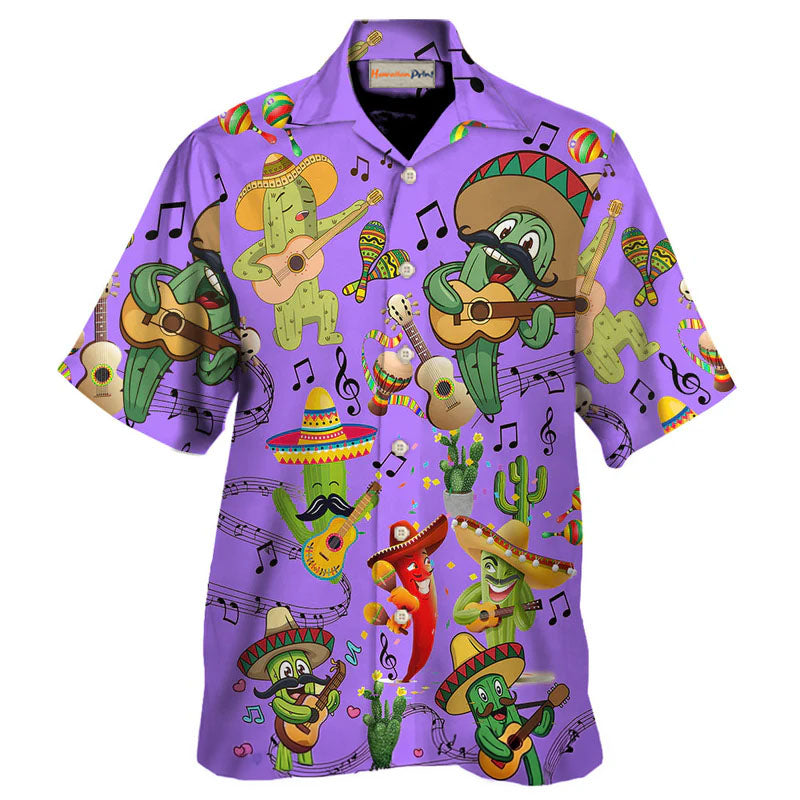 Purple Music Cactus Hawaiian Shirt Pattern View For Relaxed Warm Weather Outfits
