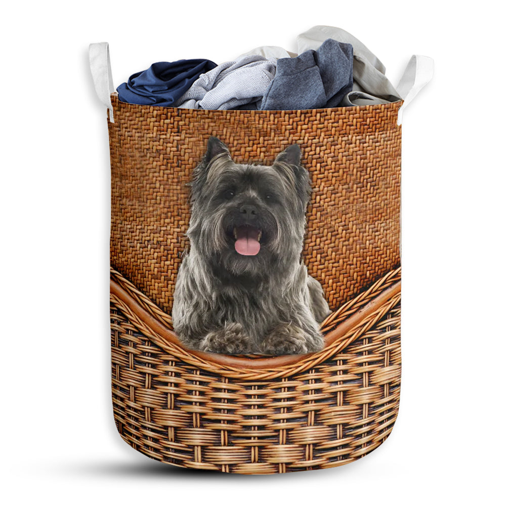 Small Size Cairn Terrier Dog Rattan Texture Laundry Basket For Bathroom Bedroom Storage