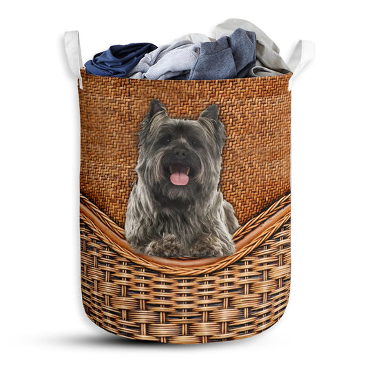 Small Size Cairn Terrier Dog Rattan Texture Laundry Basket For Bathroom Bedroom Storage