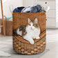 Calico Cat Rattan Texture Laundry Basket For Room Home Organizer
