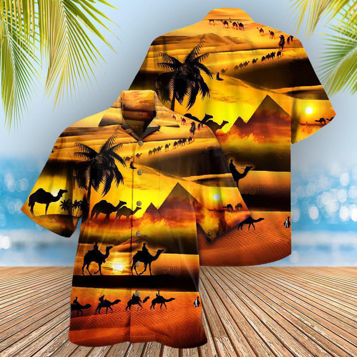 Camel And Desert Landscape Hawaiian Shirt With All Over Print For Tropical Parties Vacation Travel And Casual Summer Style