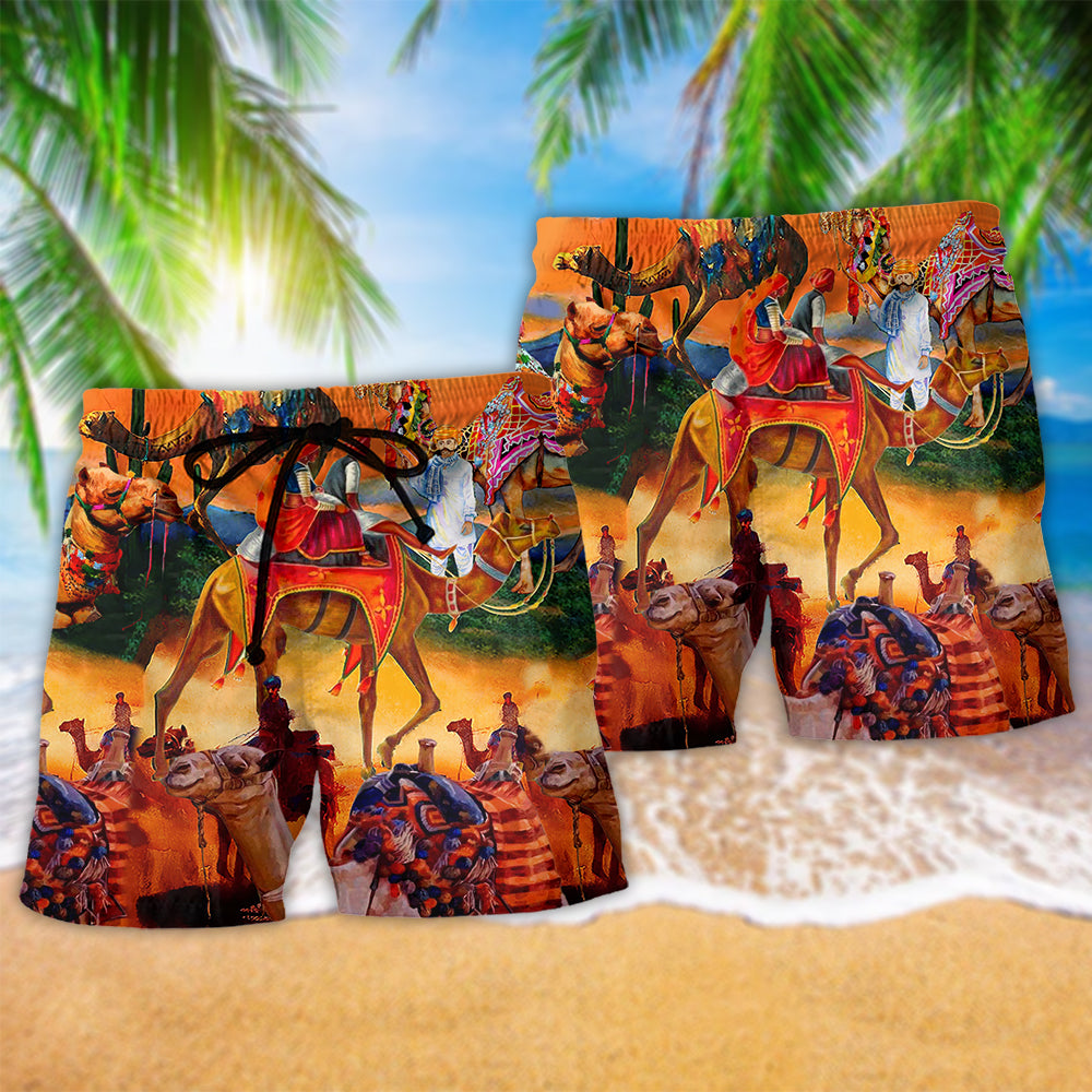 Desert Camel Beach Shorts Pattern Detail For Leisure Travel And Comfortable Resort Style