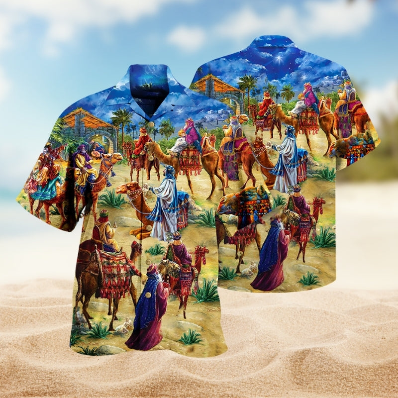 Camel Creative Pattern Hawaiian Shirt For Resort Trips, Coastal Parties, And Warm Weather Style