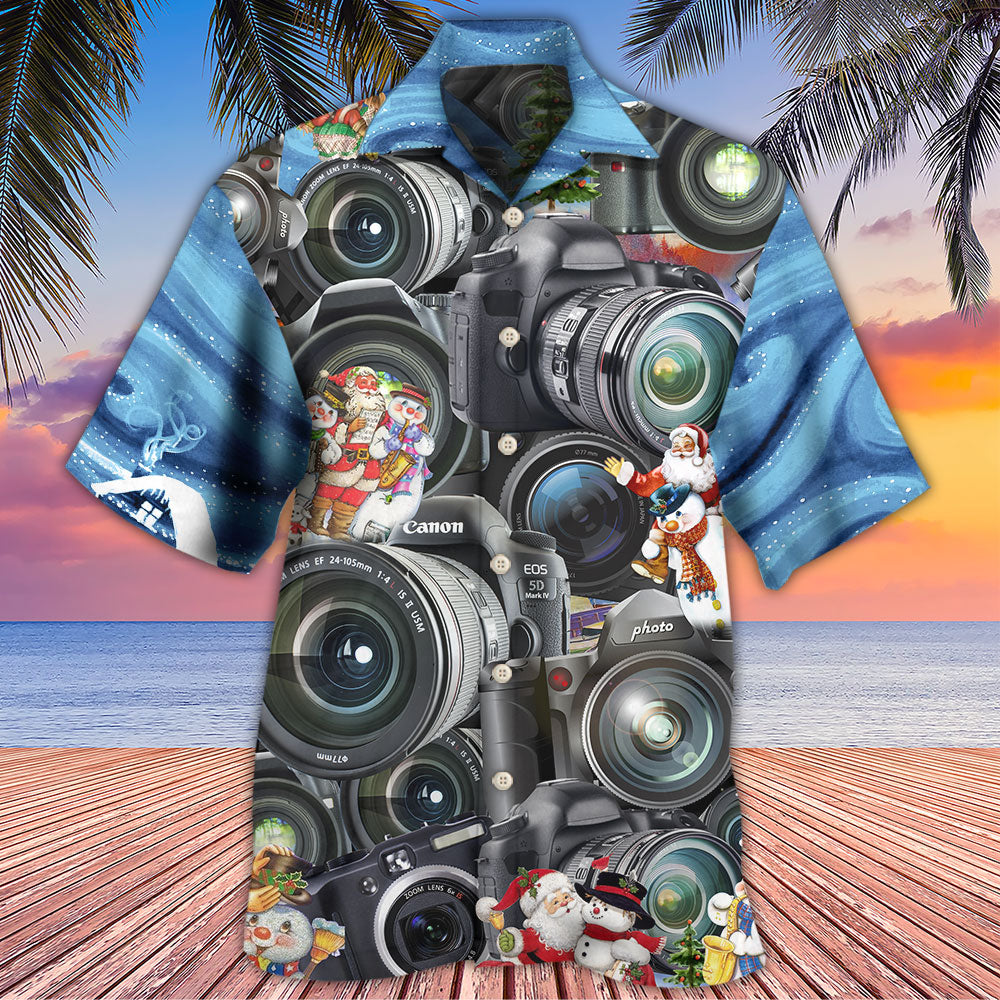 Happy Camera Amazing Christmas Hawaiian Shirt Design Detail For Beach Days And Holiday Travel