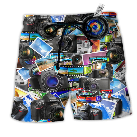 Camera I Like It I Got It Hawaiian Print Beach Shorts For Seaside Travel And Relaxed Summer Wear