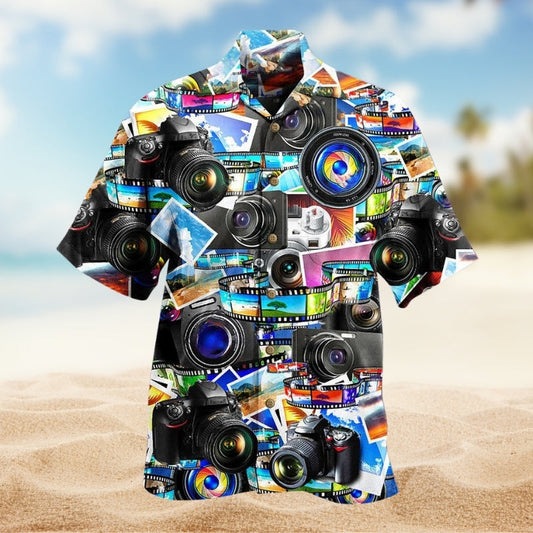 Camera Creative Pattern Hawaiian Shirt For Hobby Lovers, Coastal Trips, And Relaxed Everyday Wear