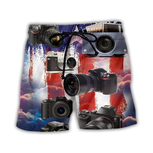 Camera Independence Day Beach Shorts Design Detail For Coastal Escapes And Daily Wear