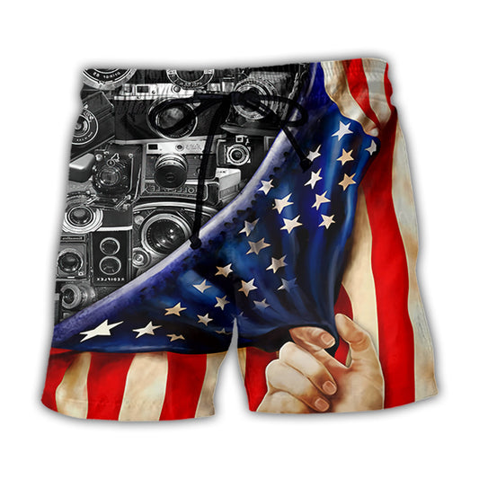 Camera America Independence Day Beach Shorts For Patriotic Summer Style And Coastal Trips