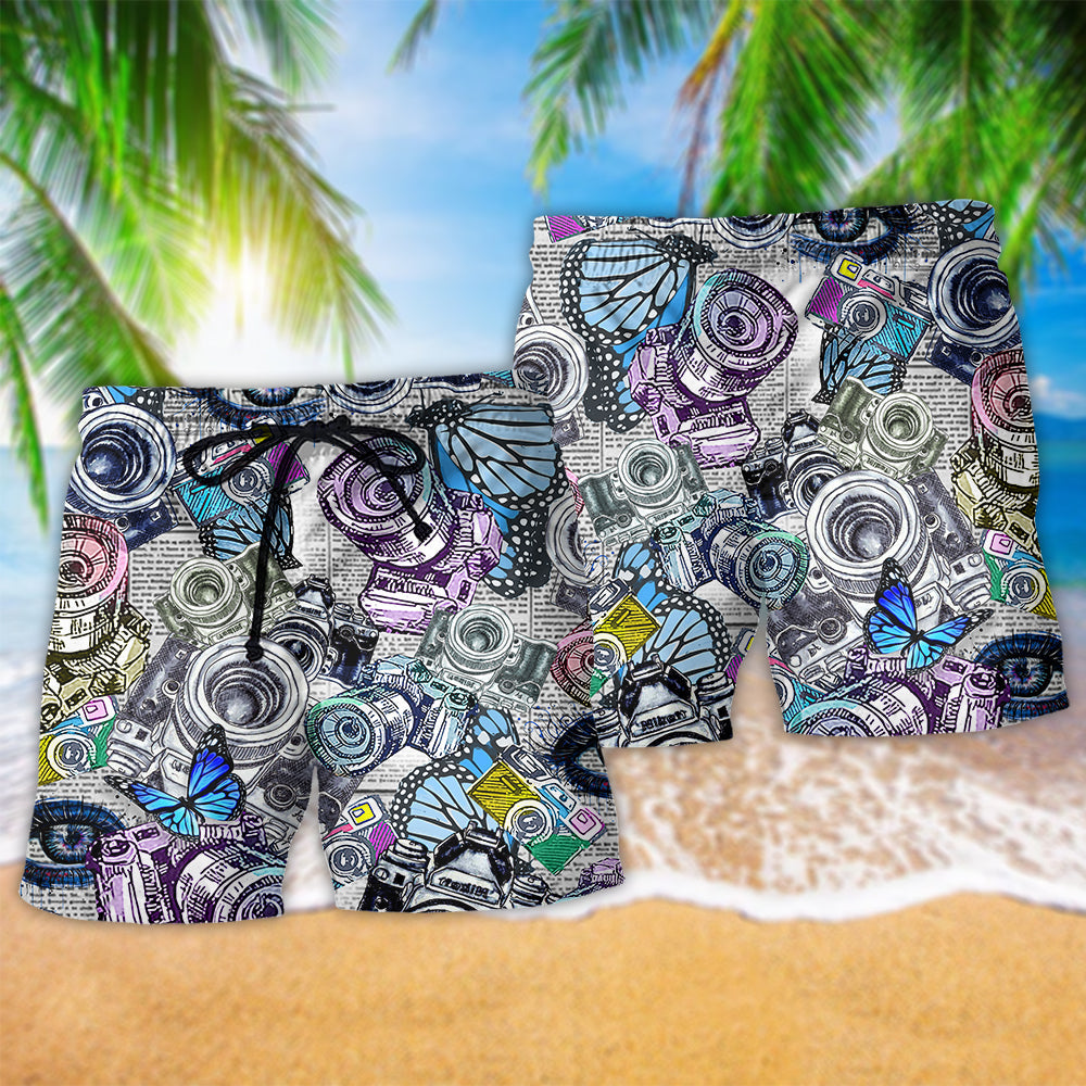 Vintage Camera Beach Shorts Pattern Detail For Beachside Relaxation And Memorable Gift Ideas