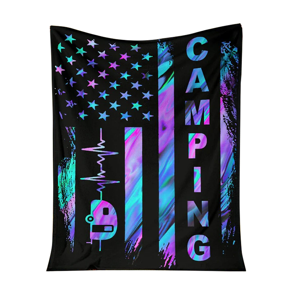 Camping American Flag Flannel Blanket For Cozy Bedroom Sofa Decor