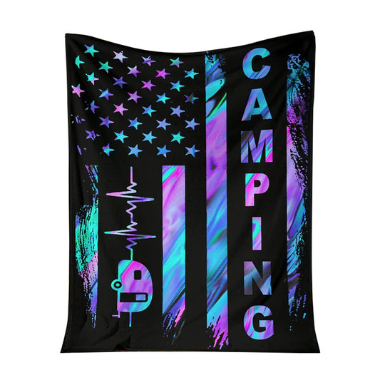 Camping American Flag Flannel Blanket For Cozy Bedroom Sofa Decor