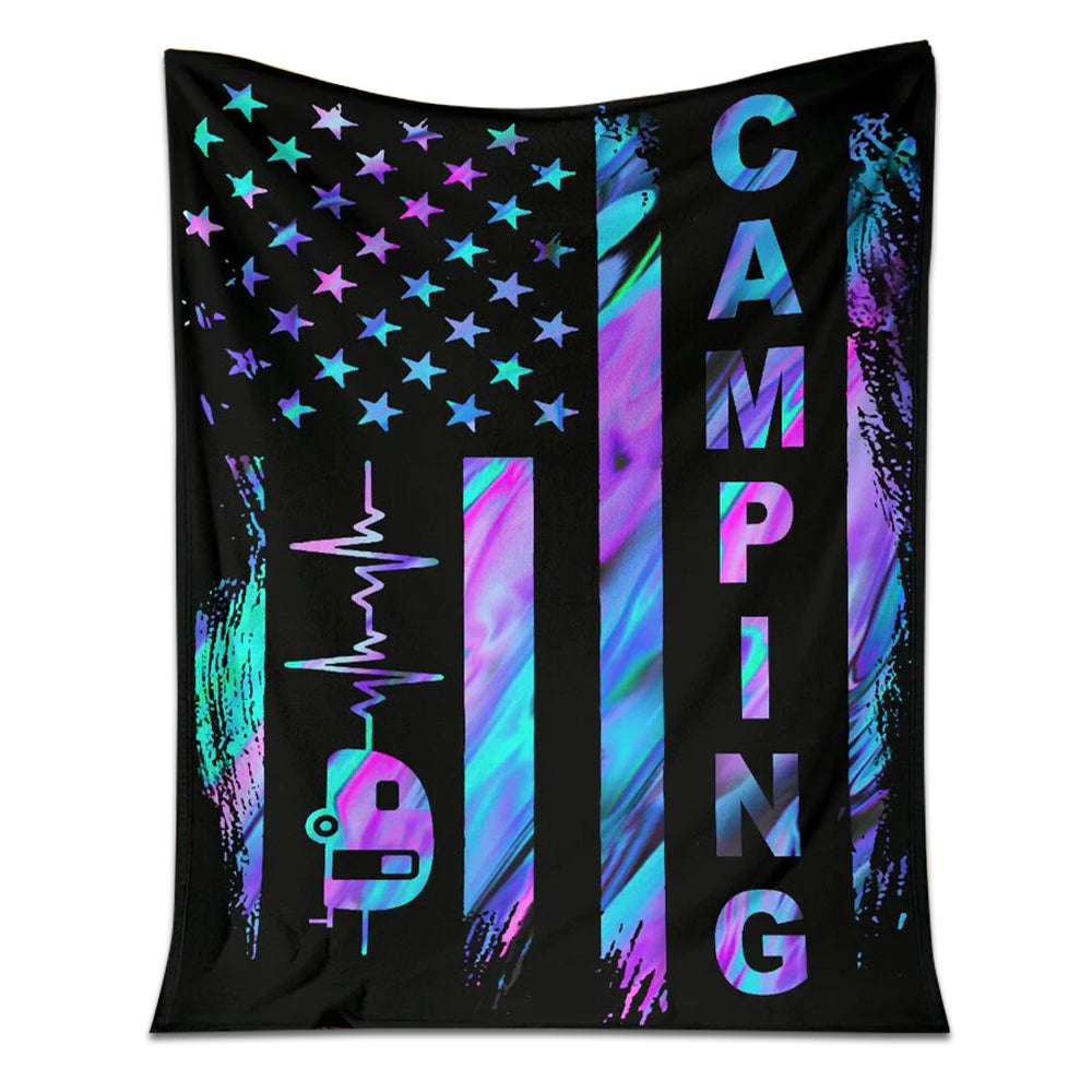 Camping American Flag Flannel Blanket For Cozy Bedroom Sofa Decor