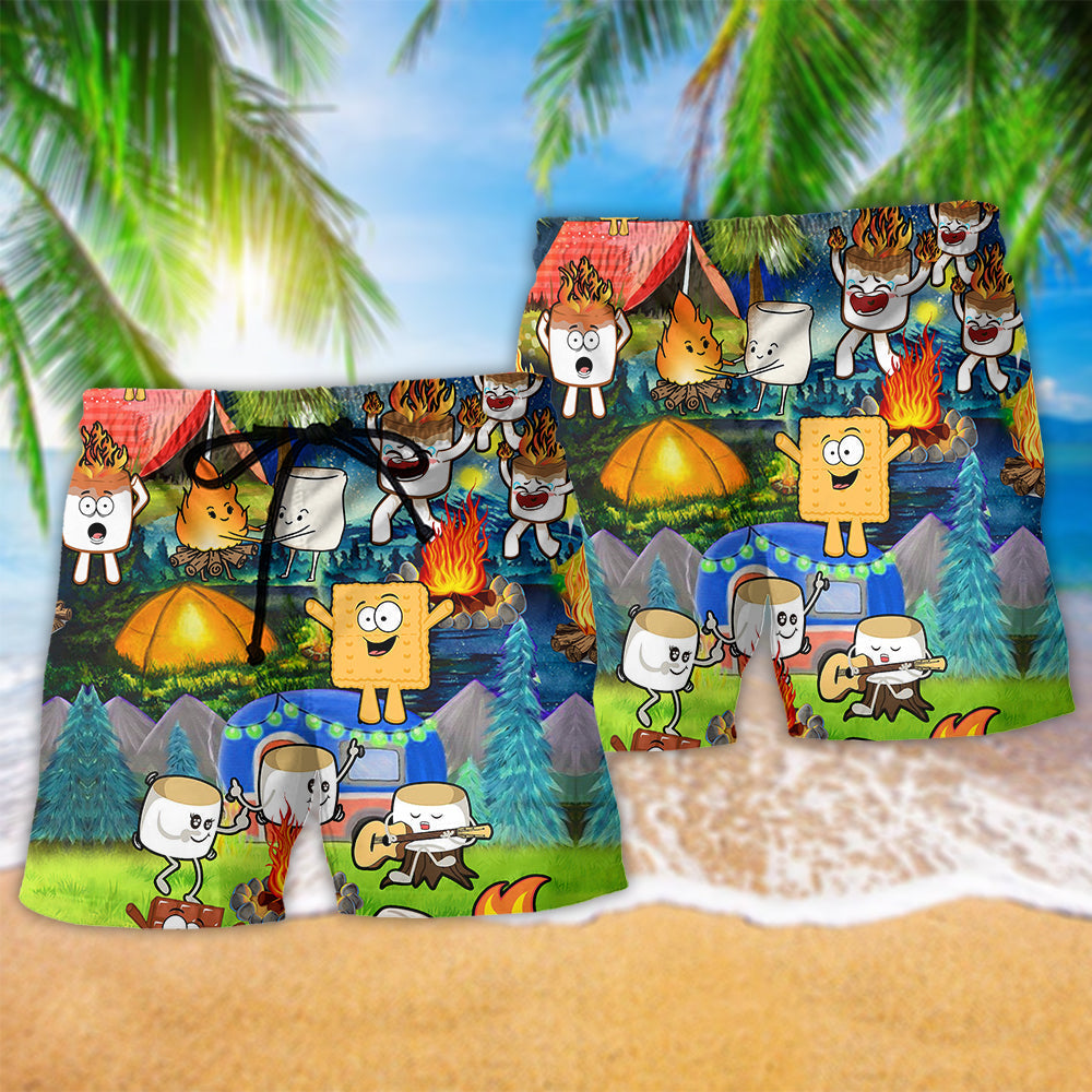 Marshmallow Chocolate Campfire Beach Shorts Pattern Detail For Seaside Leisure And Lightweight Summer Style