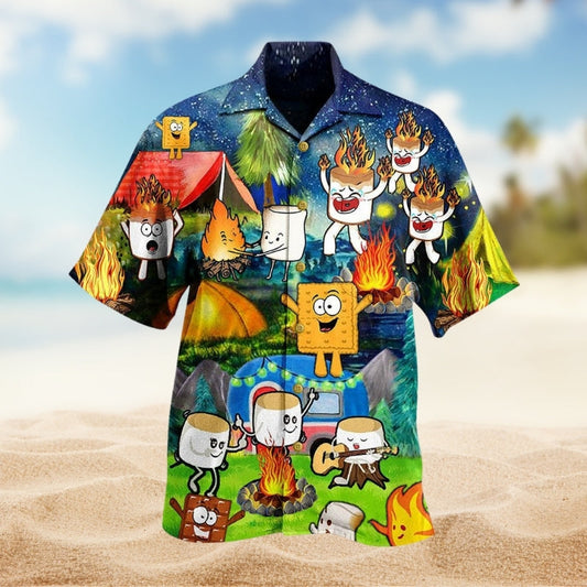 Camping Chocolate Marshmallow Hawaiian Shirt For Outdoor Relaxation, Island Trips, And Warm Weather Activities