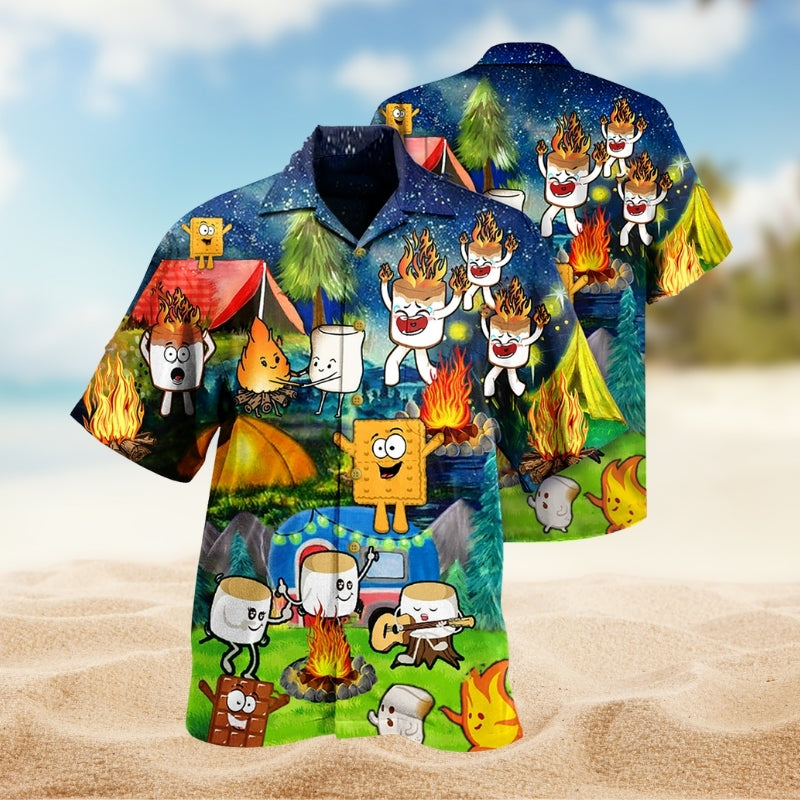 Camping Chocolate Marshmallow Hawaiian Shirt For Outdoor Relaxation, Island Trips, And Warm Weather Activities