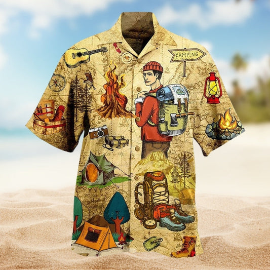 Camping Human Hawaiian Shirt For Outdoor Relaxation, Island Trips, And Warm Weather Activities