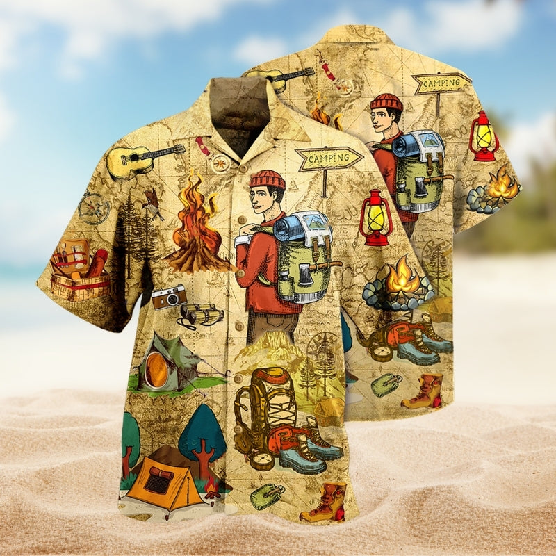 Camping Human Hawaiian Shirt For Outdoor Relaxation, Island Trips, And Warm Weather Activities