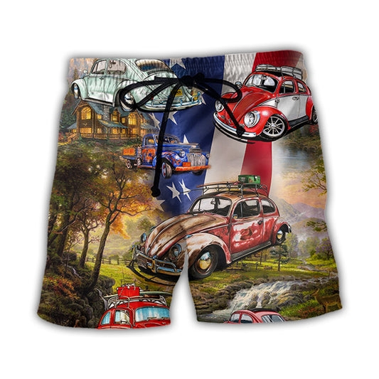 Camping Independence Day Beach Shorts Pattern View For Relaxed Vacation Styling