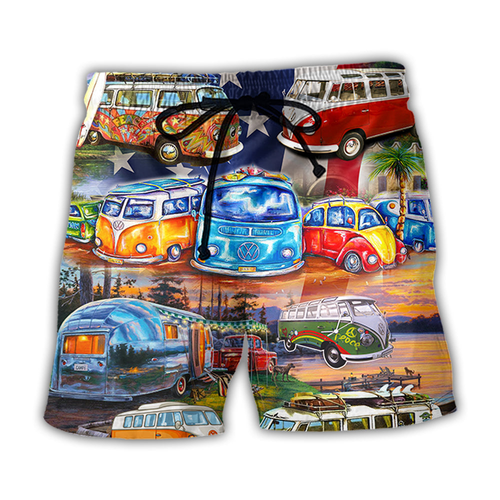 Camping America Independence Day Beach Shorts For Outdoor Activities And Vacation Travel