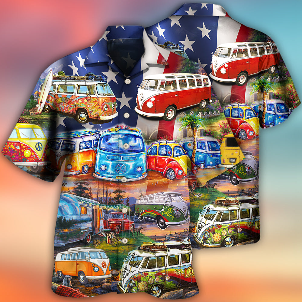 Camping Independence Day American Hawaiian Shirt For Summer Vacation And Beach Travel