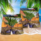 Camping Flamingo Landscape Beach Shorts Pattern Detail For Coastal Leisure And Bright Summer Outfits