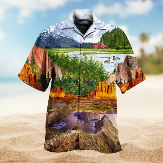 Camping Flamingo Hawaiian Shirt For Resort Trips, Coastal Parties, And Warm Weather Style