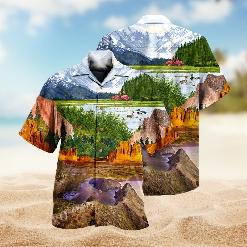 Camping Flamingo Hawaiian Shirt For Resort Trips, Coastal Parties, And Warm Weather Style