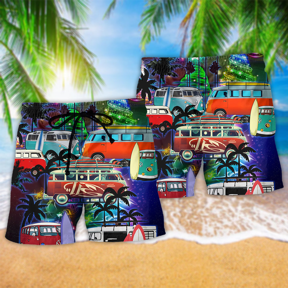 Camping Van Merry Christmas Holiday Beach Shorts Artwork View For Seaside Trips And Casual Style
