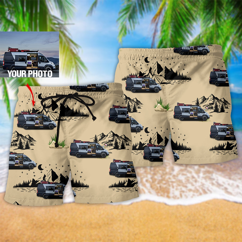 Camping Van Wild Outdoor Photo Beach Shorts Pattern Detail For Outdoor Activities And Everyday Comfort