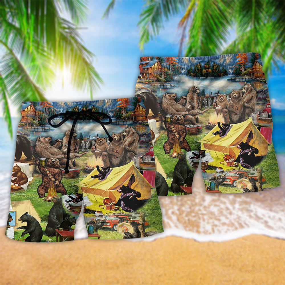 Camping Worst Case Scenario Bears Eat You Funny Beach Shorts For Beach Days And Casual Outdoor Wear