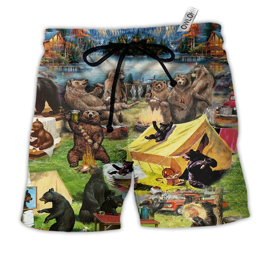 Camping Worst Case Scenario Bears Eat You Funny Beach Shorts For Warm Weather Trips And Everyday Use