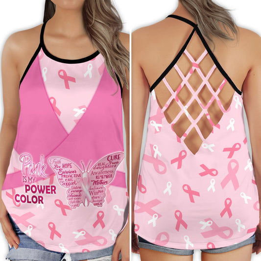 Breast Cancer Strong Pink Warrior Energy Hollow Tank Top For Community Events And Positive Support