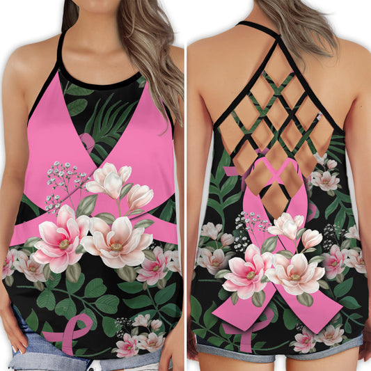 Breast Cancer Strong Floral Support Hollow Tank Top For Community Events And Positive Support