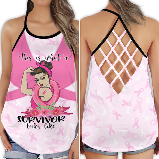 Breast Cancer Survivor Strong Pink Hollow Tank Top For Community Events And Positive Support