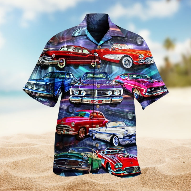 Car Creative Pattern Hawaiian Shirt For Motorsport Events, Beach Travel, And Thoughtful Gift Giving