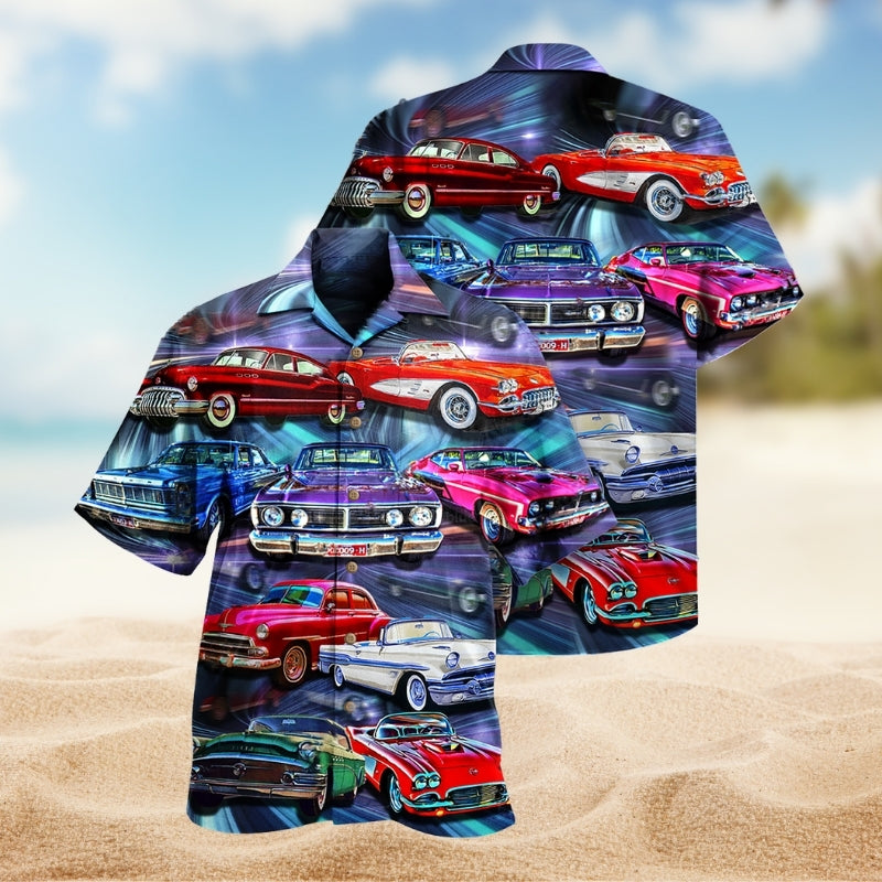 Car Creative Pattern Hawaiian Shirt For Motorsport Events, Beach Travel, And Thoughtful Gift Giving